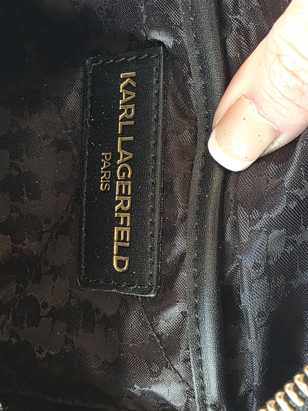 Karl Lagerfeld Black Handbag Interior with Gold Logo Plate